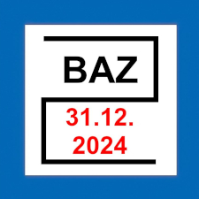 Aug blauem und weißem Hintergrund steht das Wort BAZ in schwarzer Schrifz und das Datum 31.12.2024 in roter Schrift